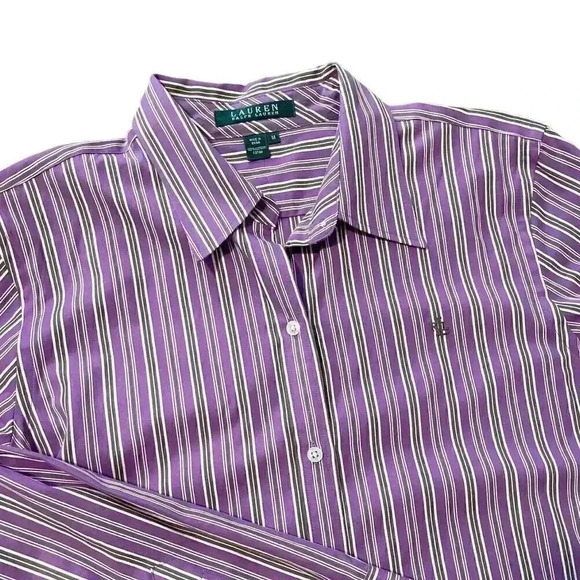 Lauren Ralph Lauren Men's Medium Purple Striped Long Sleeve Button Front Shirt - Picture 1 of 4